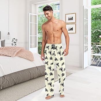 CHIFIGNO Black Motorcycle Mens Cotton Pajamas, Mens Sleep